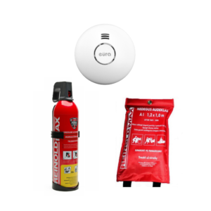 Išmanaus dūmų detektoriaus, gesintuvo ir nedegaus audeklo rinkinys EUR-02