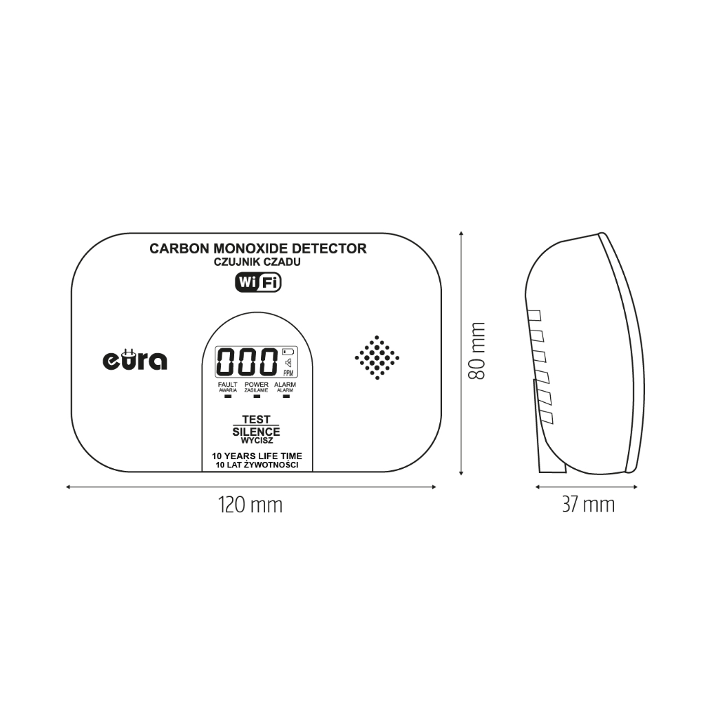 Anglies monoksido detektorius Eura CD-53A2v5300-TY/B