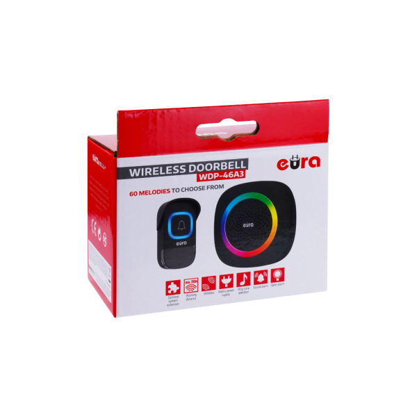 Bevielis durų skambutis Eura WDP-46A3 Black